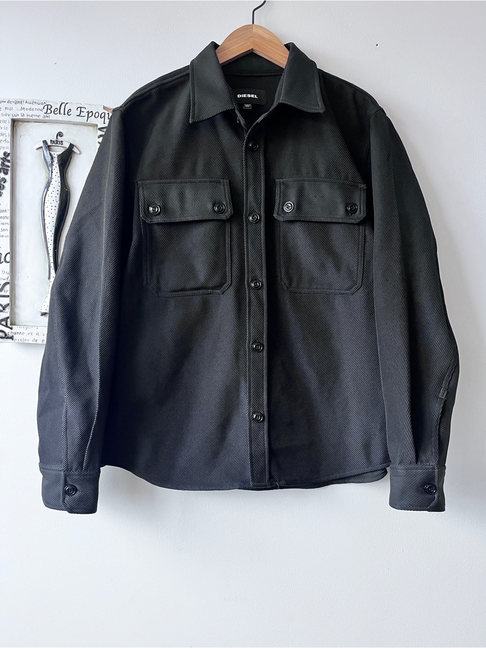 Diesel Men's Jessy Black Button-Front Streetwear Utility Jacket Size L